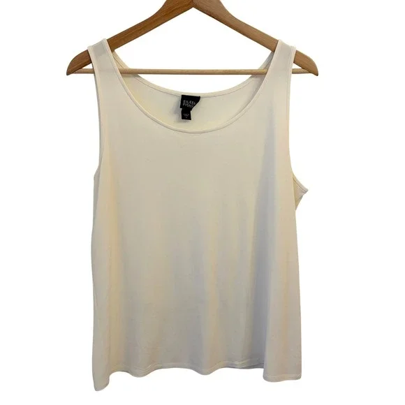 Eileen Fisher 100% Silk Jersey Shell Tank Top L Cream Ivory Capsule Minimalist - Picture 2 of 8